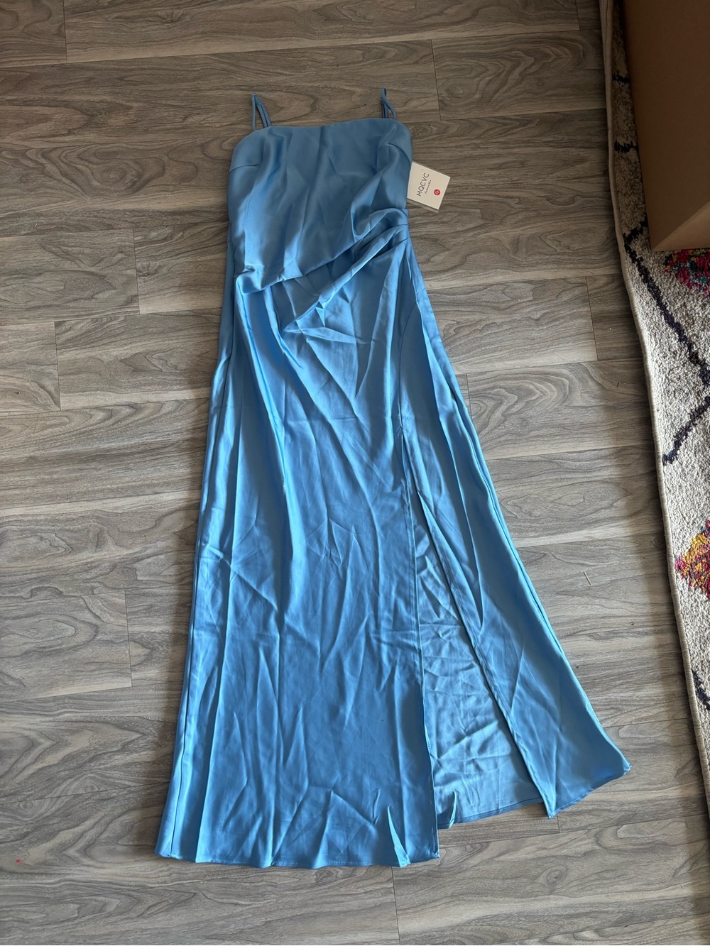 Light Blue Satin Slip Dress with Side Slit